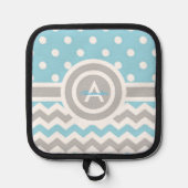 Blue Gray Polka Dot Zickzack Topflappen (Vorderseite)