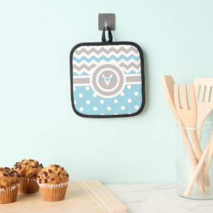 Blue Gray Polka Dot Zickzack Topflappen