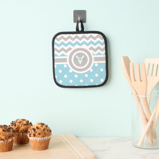 Blue Gray Polka Dot Zickzack Topflappen (Insitu (Hängend))