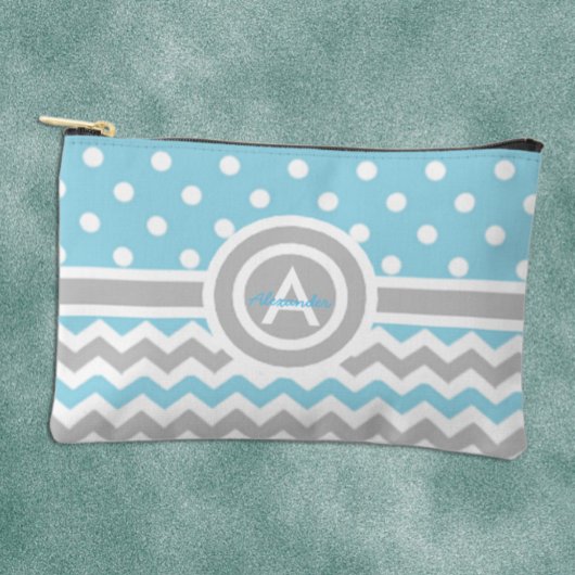 Blue Gray Polka Dot Zickzack Zubehörtasche