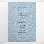 Blue Gray Princess Swirl Elegante Messe Hochzeit Dreifach Gefaltete Einladung (Innenseite Mitte)