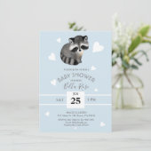 Blue Gray Raccoon Baby Shower Einladungen (Stehend Vorderseite)