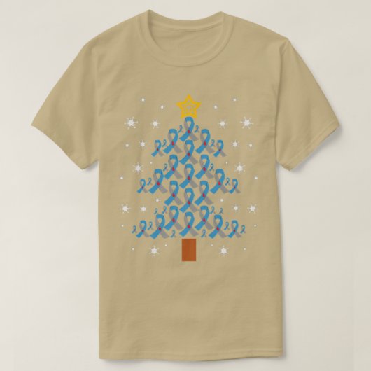 Blue & Gray Ribbon Xmas Tree Typ 1 Diabetes Aware T-Shirt (Design vorne)