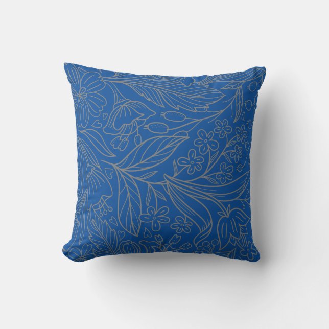Blue Gray Silver Chic Floral Kissen (Vorderseite)