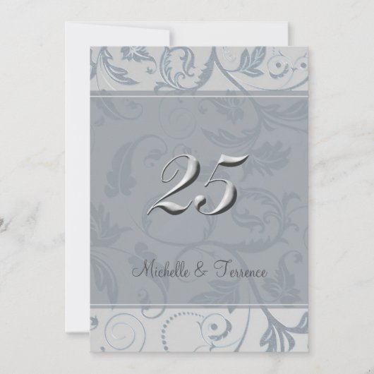 Blue Gray Silver Jubiläum Party Einladung (Vorderseite)