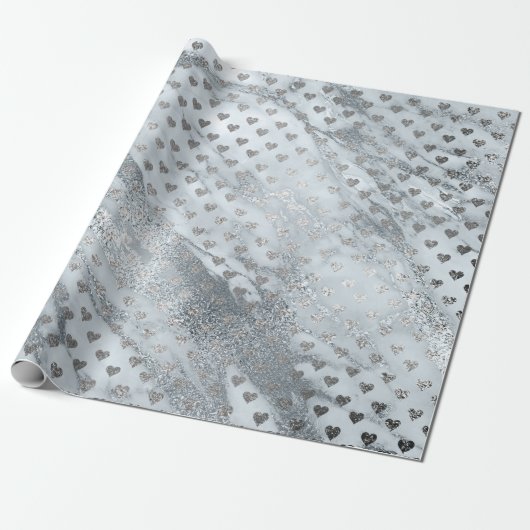 Blue Gray Silver Marble Stone Hearts Confetti Geschenkpapier (Ungerollt)