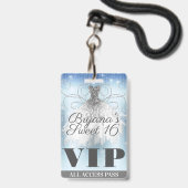 Blue Gray Silver Sparkle Dress Sweet 16 VIP Pass Ausweis (Vorderseite mit Lanyard)