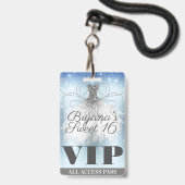 Blue Gray Silver Sparkle Dress Sweet 16 VIP Pass Ausweis (Rückseite mit Lanyard)