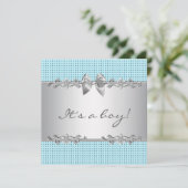 Blue Gray Silver White Boy Dusche Einladung (Stehend Vorderseite)