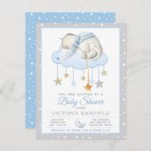 Blue Gray Sleepy Elephant Baby Shower Einladungen (Vorne/Hinten)