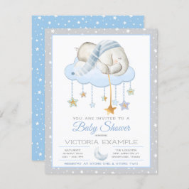 Blue Gray Sleepy Elephant Baby Shower Einladungen
