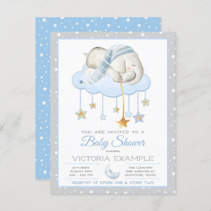 Blue Gray Sleepy Elephant Baby Shower Einladungen