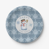 Blue Gray Snowflakes Snowman Holiday Party Pappteller (Vorderseite)