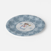 Blue Gray Snowflakes Snowman Holiday Party Pappteller (Schrägansicht)