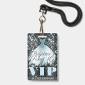 Blue Gray Sparkle Dress Sweet 16 VIP Pass Ausweis (Vorderseite mit Lanyard)