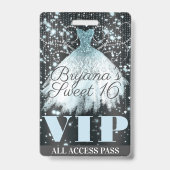 Blue Gray Sparkle Dress Sweet 16 VIP Pass Ausweis (Rückseite)