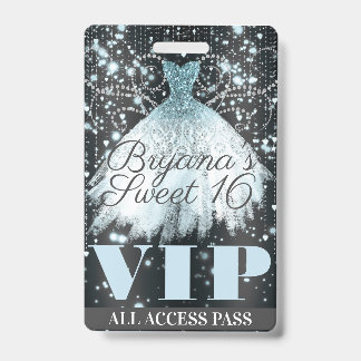 Blue Gray Sparkle Dress Sweet 16 VIP Pass Ausweis