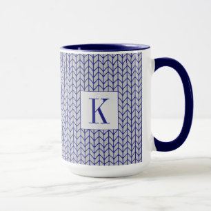 BLUE GRAY STRICK Tall Navy Combo Tasse + Initial