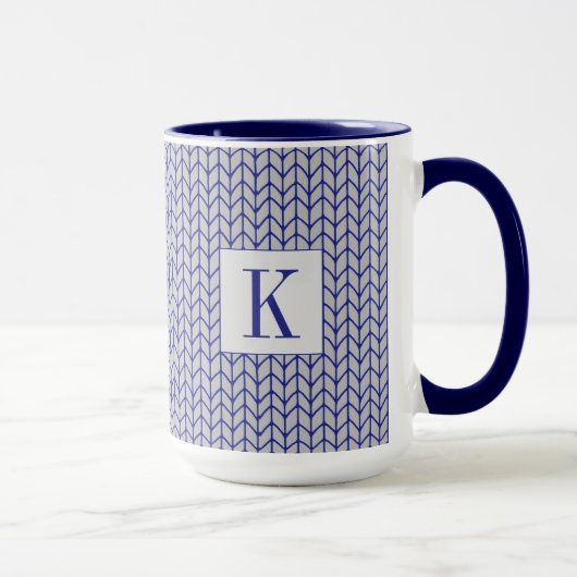 BLUE GRAY STRICK Tall Navy Combo Tasse + Initial (Rechts)