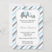 Blue & Gray Stripe Elephant Baby Dusche Einladung (Vorderseite)