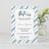 Blue & Gray Stripe Elephant Baby Dusche Einladung (Stehend Vorderseite)