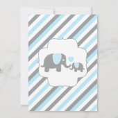 Blue & Gray Stripe Elephant Baby Dusche Einladung (Rückseite)