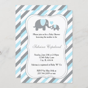 Blue & Gray Stripe Elephant Baby Dusche Einladung