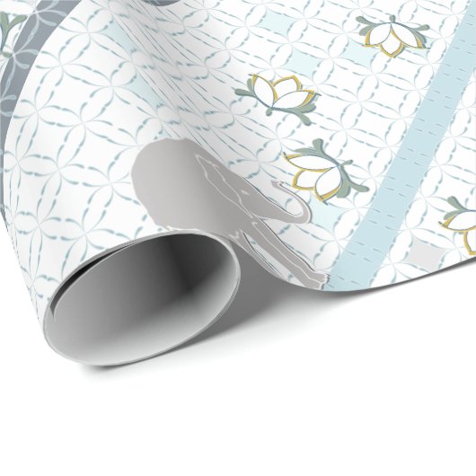 Blue & Gray Stripe Elephant Safari | Babydusche Geschenkpapier (Rolleneckpunkt)