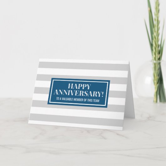 Blue Gray Stripes Anniversary Card Karte (Vorderseite)