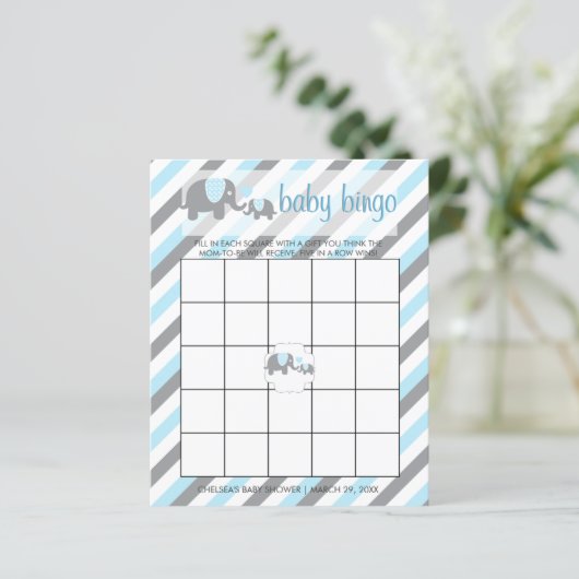 Blue & Gray Stripes Baby Elephant Bingo (Stehend Vorderseite)