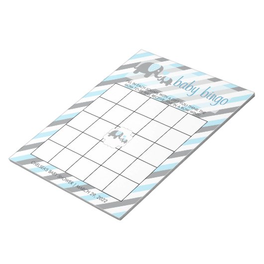 Blue & Gray Stripes Baby Elephant Bingo Notizblock (angewinkelt)