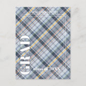 Blue Gray Tartan Karierter Abschluss Ankündigung Postkarte (Vorderseite)