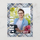 Blue Gray Tartan Karierter Abschluss Ankündigung Postkarte (Vorderseite)