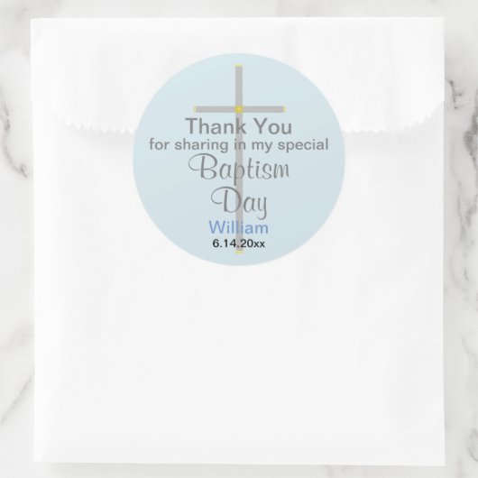 Blue Gray Taufe Son Danke Runder Aufkleber (Tasche)