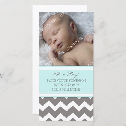 Blue Gray Template New Baby Birth Ankündigung (Vorne/Hinten)