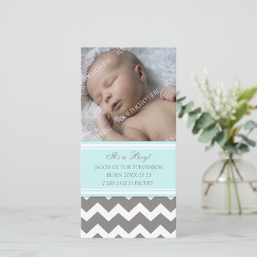 Blue Gray Template New Baby Birth Ankündigung (Stehend Vorderseite)