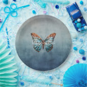 Blue Gray Texture Butterfly Pappteller (Party)