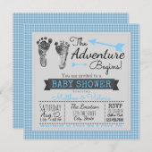 Blue Gray The Adventure fängt Boy Baby Shower an Einladung (Vorne/Hinten)