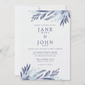 Blue Gray Watercolor Foliage Wedding Einladung (Vorderseite)