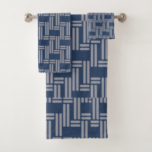 Blue Gray Weave Muster japanischer Stil Badhandtuch Set