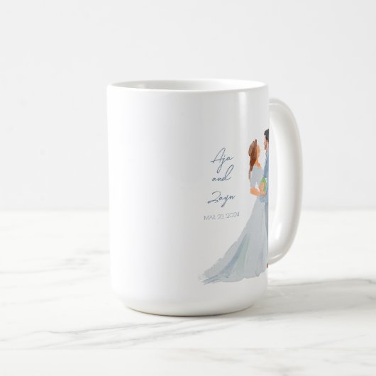 Blue Gray Wedding Couple personalized Mug w Date Kaffeetasse (VorderseiteRechts)