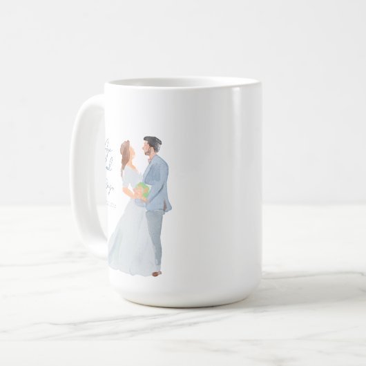 Blue Gray Wedding Couple personalized Mug w Date Kaffeetasse (Vorderseite Links)