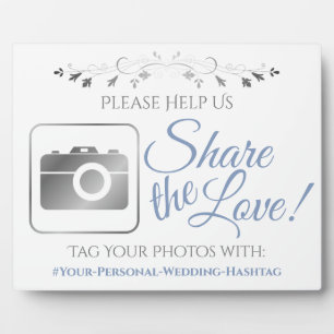 Blue & Gray Wedding Foto Hashtag Sign Fotoplatte