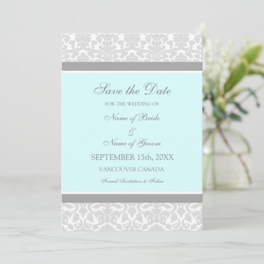 Blue Gray Wedding Save the Date Card (Stehend Vorderseite)