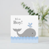 Blue Gray Whale Baby Dusche Einladung (Stehend Vorderseite)