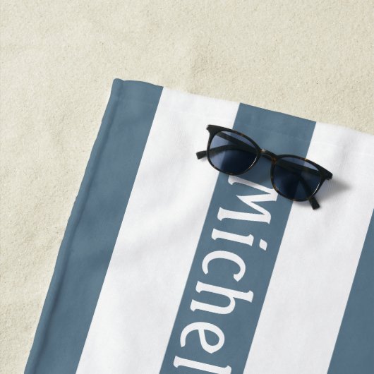 Blue Gray White | Cabana Streifen Personalisiert Strandtuch (Beispiel)