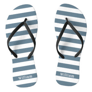 Blue Gray White Cabana Streifen Personalisierter S Badesandalen
