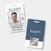 Blue-Gray White Employee Foto ID, Logo & QR Code Ausweis (Front & Back)
