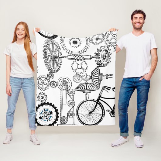 Blue Gray White Gears Steampunk Boys Dekoration Fl Fleecedecke (Beispiel)