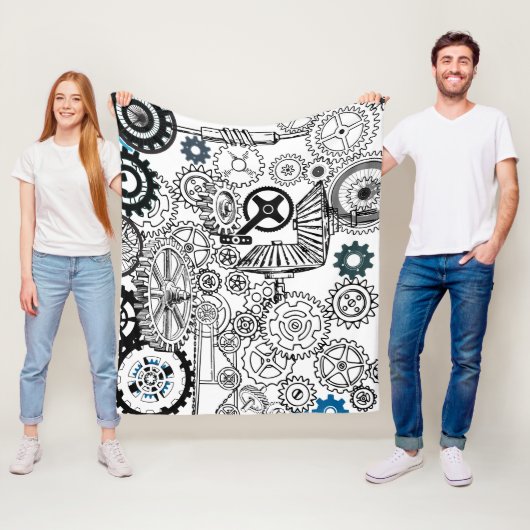 Blue Gray White Gears Steampunk Boys Dekoration Fl Fleecedecke (Beispiel)